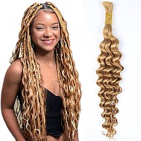 Afrodiva Human Braiding Hair 1 Bundle 50G 22 Inch Deep Wave Bulk Human Hair For Braiding Brown Wet And Wavy Braiding Hair No Wef