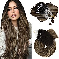 Moresoo Microlink Hair Extensions Human Hair Natural Black To Dark Brown With Ash Blonde Micro Loop Human Hair Extensions Blonde