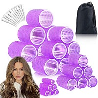 Ehbelif Jumbo Hair Rollers Set With Clips 34Pcs Rollers Hair Curlers Blowout Look Hair Roller Purple