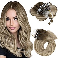 Moresoo Micro Link Hair Extensions Ombre Brown Micro Loop Human Hair Extensions Balayage Brown To Light Brown And Ash Blonde Mic