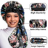 2Pcs Bonnets For Black Women Braid Bonnet Large Long Satin Bonnet For Braids Silk Bonnet With Stretchy Tie Band Sleep Cap Hair