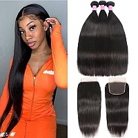 Yocytu 10A Brazilian Human Hair Bundles With Closure 26 28 3020 Inch Straight Bundles With Closure 100 Unprocessed Virgin Weav