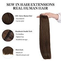 Doores Sew In Hair Extensions Real Human Hair Chocolate Brown 24 Inch 120G Weft Hair Remy Human Hair Extensions Full Head Long