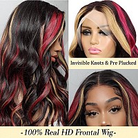 Faba Skunk Stripe Black Red Blonde Highlight Wig Human Hair 28 Inch 13X4 Hd Lace Colored Wigs Human Hair Red Blonde And Black Hu