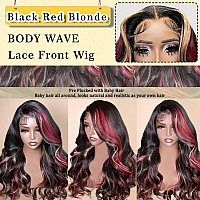 Faba Skunk Stripe Black Red Blonde Highlight Wig Human Hair 28 Inch 13X4 Hd Lace Colored Wigs Human Hair Red Blonde And Black Hu