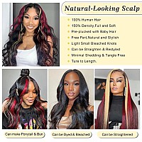 Faba Skunk Stripe Wigs Black Red Blonde Highlights Wig Human Hair 22 Inch 13X4 Hd Lace Front Human Hair Colored Wigs 180 Densit