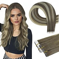 Full Shine Seamless Injection Tape In Hair Extensions Human Hair Balayage Color 77Icy Brown Fading To Blonde Machine Virgin Ta