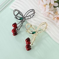 Cherry Large Nonslip Metal Butterfly Hair Claws And Clips For Women 2Pcs Sparkly Strong Hold Headwear Gifts