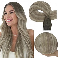 Full Shine Virgin Tape In Hair Extensions Human Hair Brown Fading To Blonde Color 4780 24In Tape In Hair Extensions Real Human