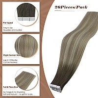 Full Shine Virgin Tape In Hair Extensions Human Hair Brown Fading To Blonde Color 4780 24In Tape In Hair Extensions Real Human