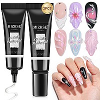 Mizhse 3D Nail Gel2 Pcs Clear 3D Gel Nail Art Sculpting Gel For Nail Art No Wipe Molding Gel For Nails Decoration Manicure Cha