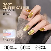 Gaoy Gold Glassy Cat Eye Gel Nail Polish 16Ml Glitter Holographic Nail Polish With Magnet Reflective Translucent Uv Gel 2156