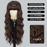 Lativ Brown Wig With Bangs Long Wavy Reddish Brown Wigs Synthetic Heat Resistant Curly Wigs For Women Daily Party Use 26 Inches