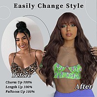 Lativ Brown Wig With Bangs Long Wavy Reddish Brown Wigs Synthetic Heat Resistant Curly Wigs For Women Daily Party Use 26 Inches