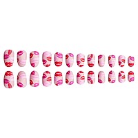 Sinsen Valentines Day Press On Nails Medium Almond Press On Nails With Lips Designs Glossy Red Pink Fake Nails With Glue Tabs