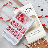 Sinsen Valentines Day Press On Nails Medium Almond Press On Nails With Lips Designs Glossy Red Pink Fake Nails With Glue Tabs