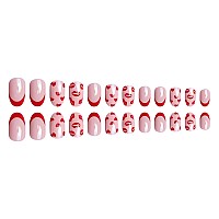 Sinsen Red Valentines Day Press On Nails Medium Almond Fake Nails French Tip Full Cover Glue On Nails With Red Lips Hearts Des