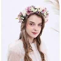 Vivivalue Fairy Flower Crown Headband Woodland Floral Headpiece Forest Even Circlet For Women Girls Halloween Renaissance Weddin