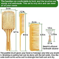 Bamboo Hair Brush Comb Set For Women Wooden Paddle Detangling Brush For Thick Thin Curly Straight Wavy Fine Hair Wide Tooth