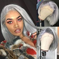 Benafee Grey Bob Wig Human Hair 180 Density Bob Lace Front Wigs Human Hair 8 Inch 13X4 Hd Transparent Lace Frontal Bob Wigs Fo