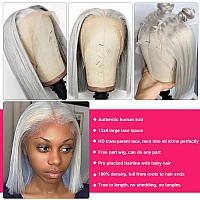 Benafee Grey Bob Wig Human Hair 180 Density Bob Lace Front Wigs Human Hair 8 Inch 13X4 Hd Transparent Lace Frontal Bob Wigs Fo