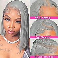 Benafee Grey Bob Wig Human Hair 180 Density Bob Lace Front Wigs Human Hair 8 Inch 13X4 Hd Transparent Lace Frontal Bob Wigs Fo