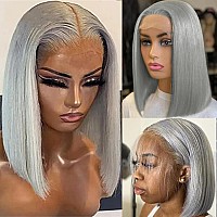 Benafee Grey Bob Wig Human Hair 180 Density Bob Lace Front Wigs Human Hair 8 Inch 13X4 Hd Transparent Lace Frontal Bob Wigs Fo