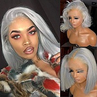 Benafee Bob Wig Human Hair 13X4 Hd Lace Front Wigs Free Part Lace Frontal Bob Wigs Grey Short Bob Wig Human Hair 180 Density Co