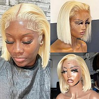 Blonde Bob Wig Human Hair Glueless Wigs 13X4 Hd Transparent Bob Lace Front Wigs Human Hair 180 Density Colored 613 Blonde Human