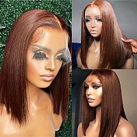 Benafee Chocolate Brown Lace Front Wig Human Hair Bob Wig Colored 13X4 Hd Transparent Lace Frontal Bob Wig Human Hair 180 Dens