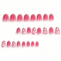 Medium Press On Nails Pink Flower Almond Fake Nails Spring Flowers Pink Glitter Acrylic Nails Shiny Glossy Gel False Nails Kit