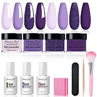 Dip Powder Nail Kit For 4 Colors System Starter Kit Acrylic Dipping System4 Pcs Dipping Powder4 Pcs 10Ml Liquid Nail Kit Purpl