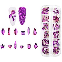 Jollin 120Pcs Flatback Rhinestones Glass Charms Diamantes Gems Stones For Nail Art Box Multi Shapes Fuchsia