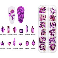 Jollin 120Pcs Flatback Rhinestones Glass Charms Diamantes Gems Stones For Nail Art Box Multi Shapes Fuchsia