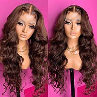 Sihuashow Chocolate Brown Lace Front Wigs Human Hair 13X4 Body Wave Lace Front Wigs Human Hair Glueless Wigs 180 Density Hd Tra