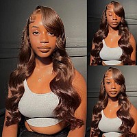 Sihuashow Chocolate Brown Lace Front Wig Human Hair Pre Plucked 13X4 Body Wave Hd 4 Lace Frontal Wig Human Hair With Baby Hair