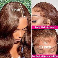 Sihuashow Chocolate Brown Lace Front Wig Human Hair Pre Plucked 13X4 Body Wave Hd 4 Lace Frontal Wig Human Hair With Baby Hair