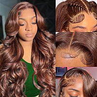 Sihuashow Chocolate Brown Lace Front Wigs Human Hair 26Inch Pre Plucked 13X4 Body Wave Lace Front Wigs Human Hair 180 Density C