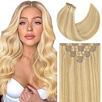 Caliee Seamless Clip In Hair Extensions Real Human Hair 18Inch Balayage Clip In Hair Extensions P1260A Dark Ash Blonde Mixed Pl