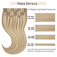 Caliee Blonde Clip In Hair Extensions 7Pcs Invisible Seamless Human Hair Clip Ins P860A Light Brown With Platinum Blonde Straig