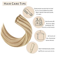 Caliee Blonde Clip In Hair Extensions 7Pcs Invisible Seamless Human Hair Clip Ins P860A Light Brown With Platinum Blonde Straig