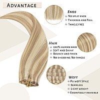 Caliee Blonde Clip In Hair Extensions 7Pcs Invisible Seamless Human Hair Clip Ins P860A Light Brown With Platinum Blonde Straig