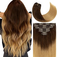 Caliee Clip In Hair Extensions Real Human Hair Thick Soft Natural Straight Real Hair Extensions Ombre Clip Ins For Women Darker