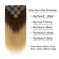 Caliee Clip In Hair Extensions Real Human Hair Thick Soft Natural Straight Real Hair Extensions Ombre Clip Ins For Women Darker