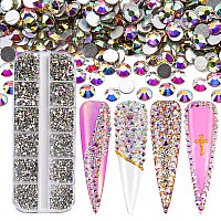 Jollin 3600Pcs Flatback Rhinestones Glass Charms Diamantes Gems Stones For Nail Art 6 Size Ss4Ss12 Box Crystal Ab