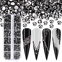 Jollin 3600Pcs Flatback Rhinestones Glass Charms Diamantes Gems Stones For Nail Art 6 Size Ss4Ss12 Box Jet Hematite