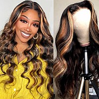 Haha Balayage Highlight Lace Front Wig Human Hair 13X4 Body Wave Frontal Wig Honey Brown Ombre Lace Front Wig Pre Plucked Gluele