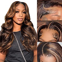 Haha Balayage Highlight Lace Front Wig Human Hair 13X4 Body Wave Frontal Wig Honey Brown Ombre Lace Front Wig Pre Plucked Gluele