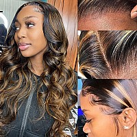 Haha Balayage Highlight Lace Front Wig Human Hair 13X4 Body Wave Frontal Wig Honey Brown Ombre Lace Front Wig Pre Plucked Gluele