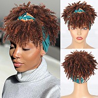 Aisaide Ombre Brown Afro Kinky Headband Wig With Bangs For Women 1B30 Headband Wig Synthetic Afro Kinky Curly Hair Wig With He